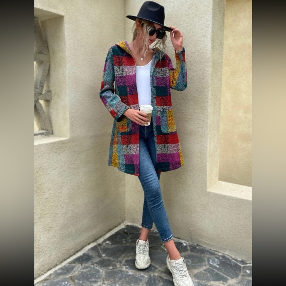 New Color Block Dual Pocket Hooded Coat